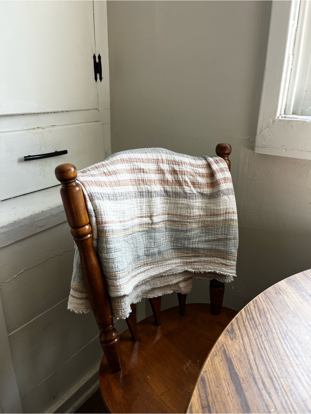 Coyuchi Soft Stripe Cotton Throw in Cream, Tan, and Light Gray